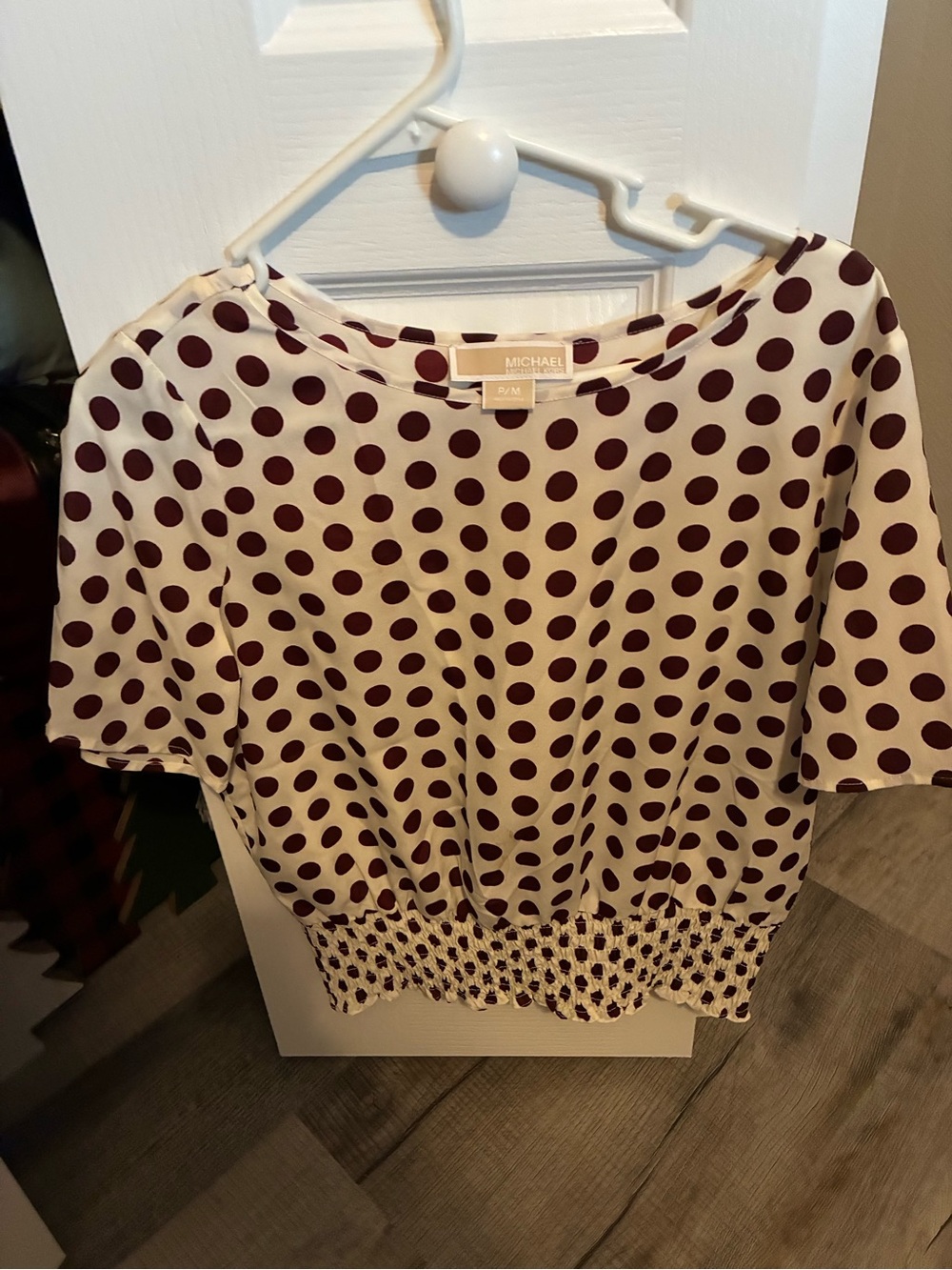 Michael Kors Cream Blouse with Brown Polka Dots